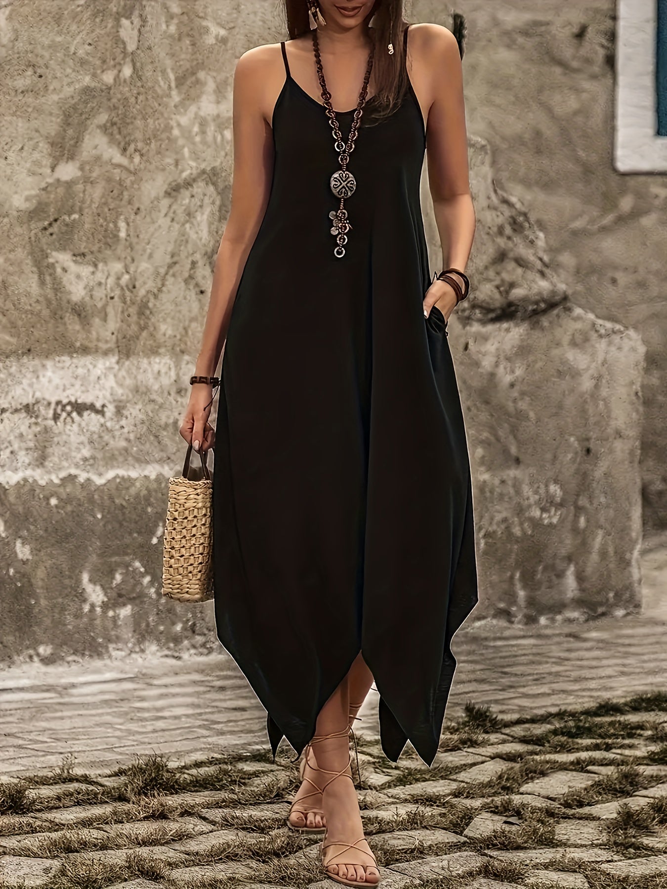 Elegant Mid Length Fashion Camisole Dress