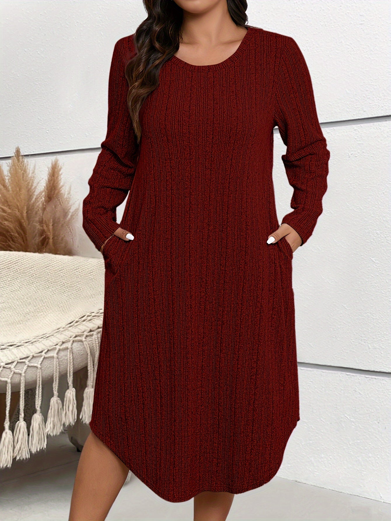 Plus Size Crew Neck Long Sleeve Dress