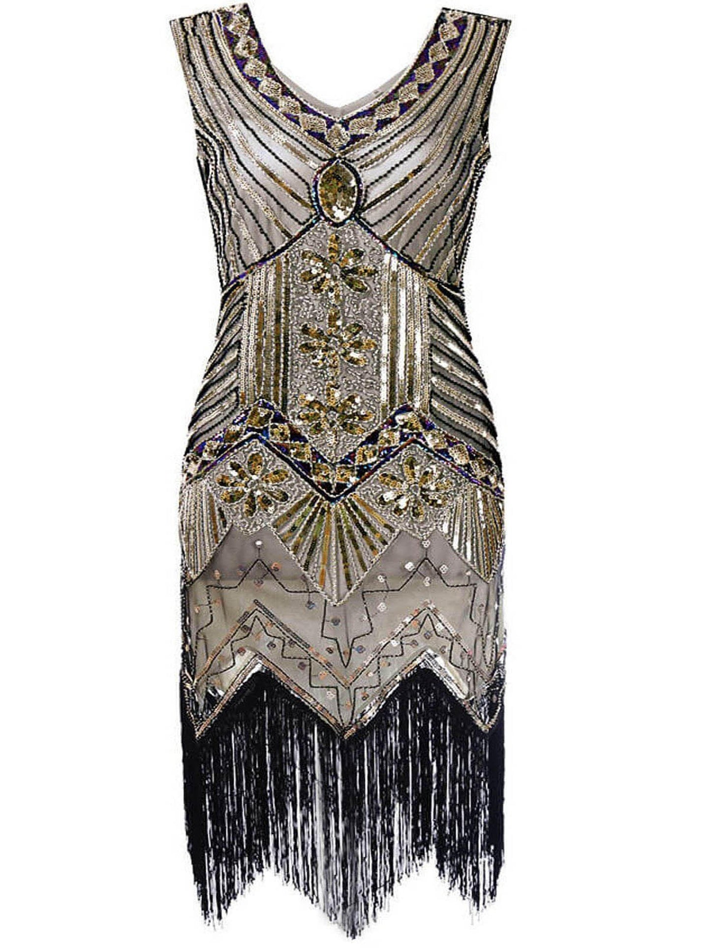 1920's Vintage Style V Neck Flapper Party Dress