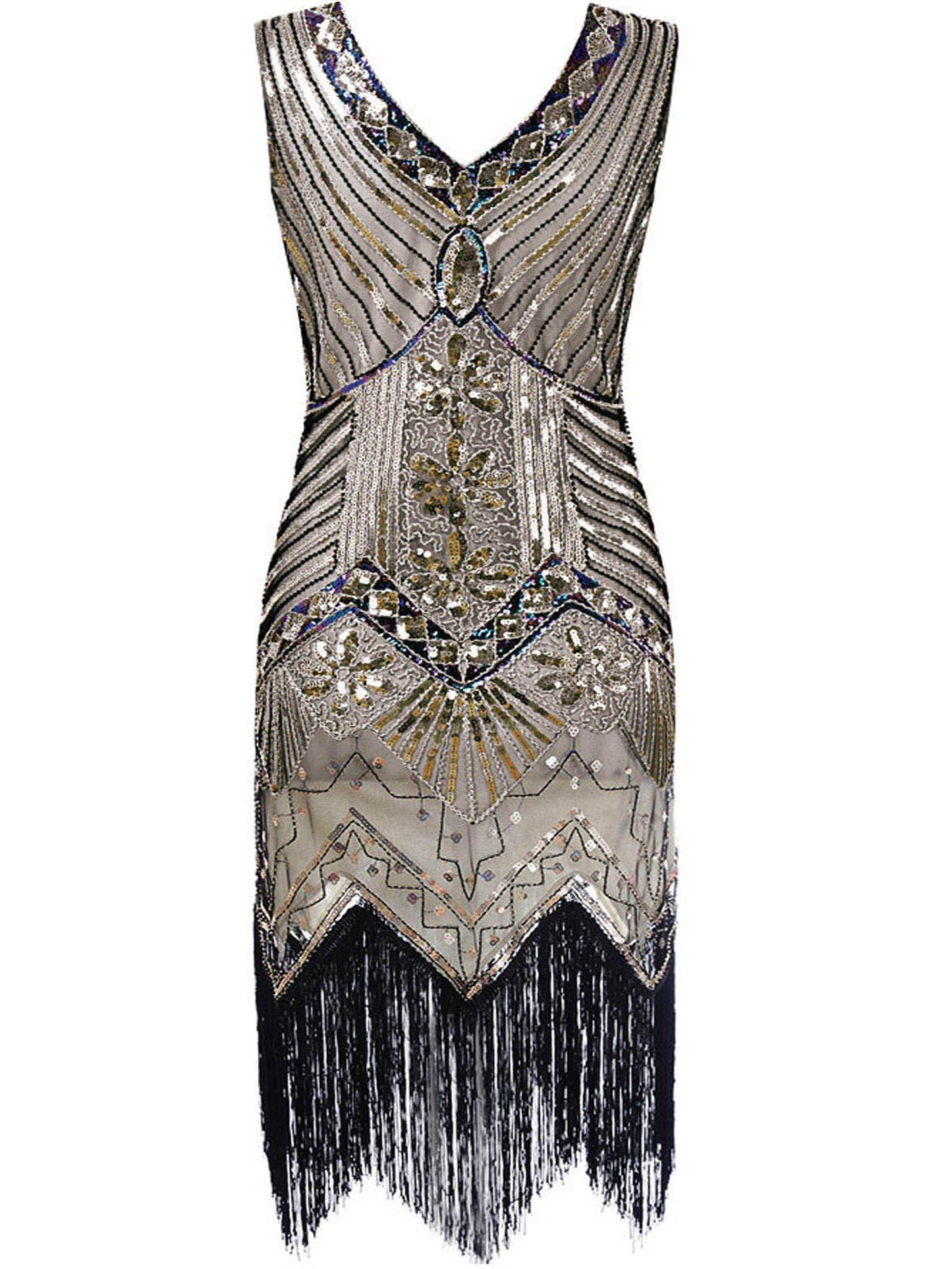 1920's Vintage Style V Neck Flapper Party Dress