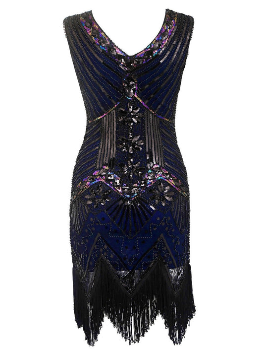 1920's Vintage Style V Neck Flapper Party Dress