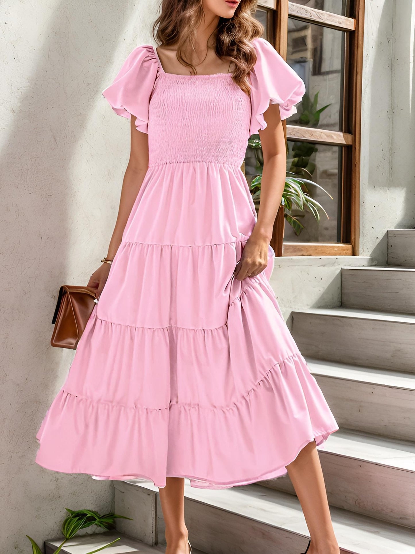 Stunning Women's Princess Dress with Elastic Waist, Wide Ruffle Hem, and Lantern Puffle Sleeves, Perfect for Parties