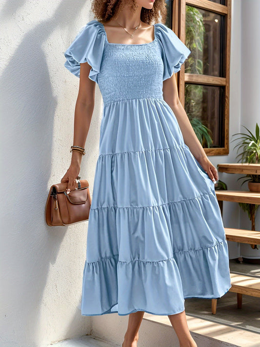 Stunning Women's Princess Dress with Elastic Waist, Wide Ruffle Hem, and Lantern Puffle Sleeves, Perfect for Parties