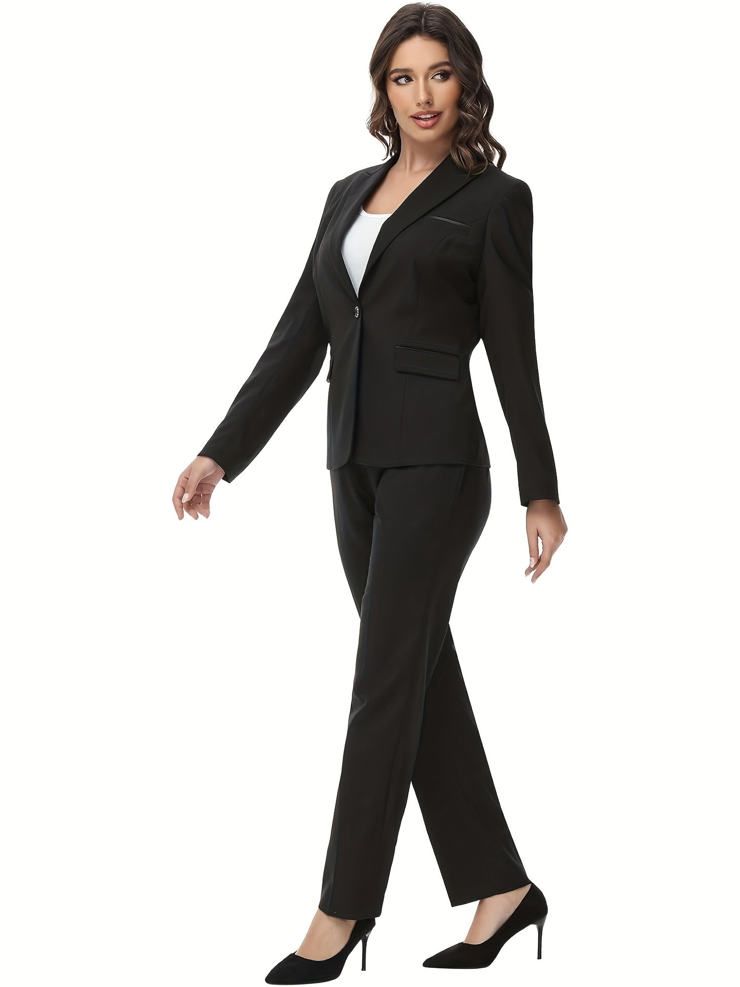 Single Button Lapel  Elegant Solid Color Business Pantsuits