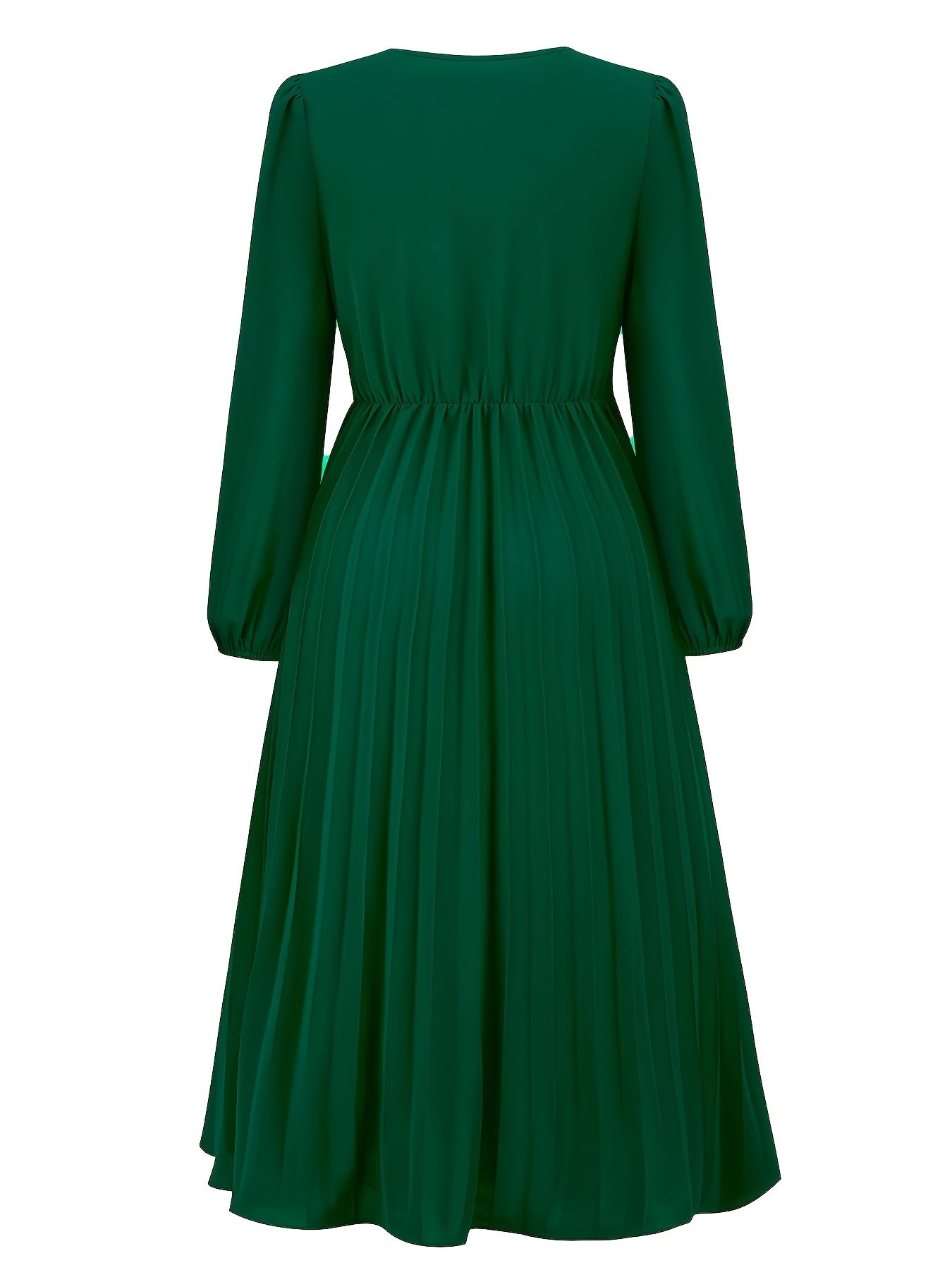 Elegant Long Sleeve V-Neck Pleated Dress