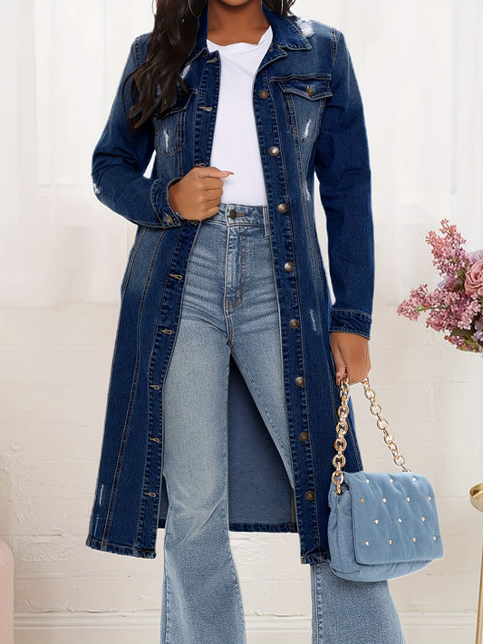 Long Midi Women's Denim Jean Trench Coat