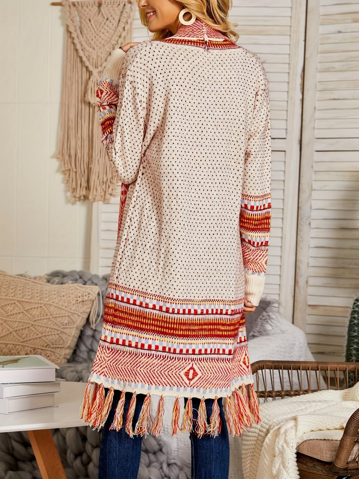 Women Boho Cardigan Sweater Long Open Front