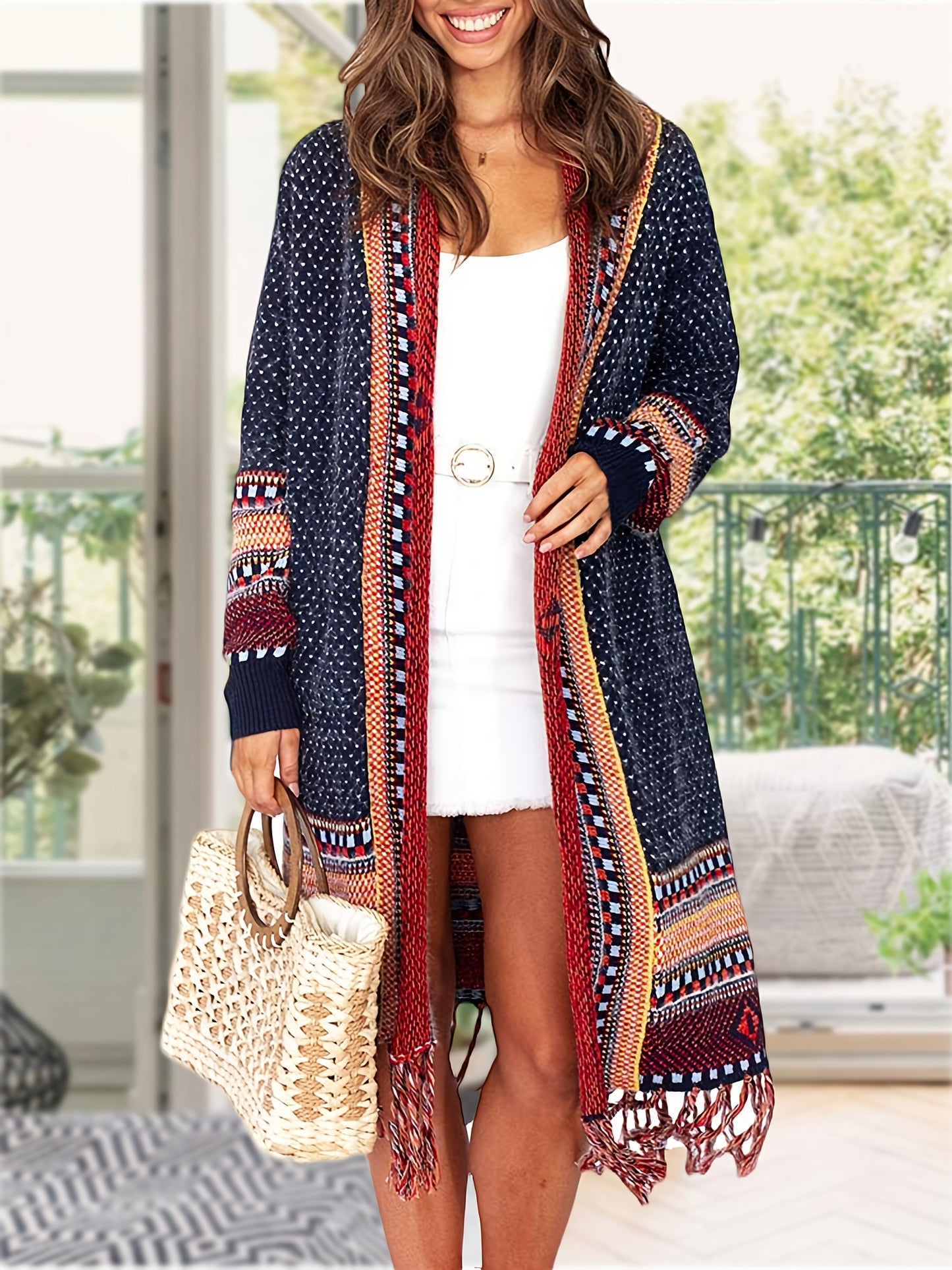 Women Boho Cardigan Sweater Long Open Front