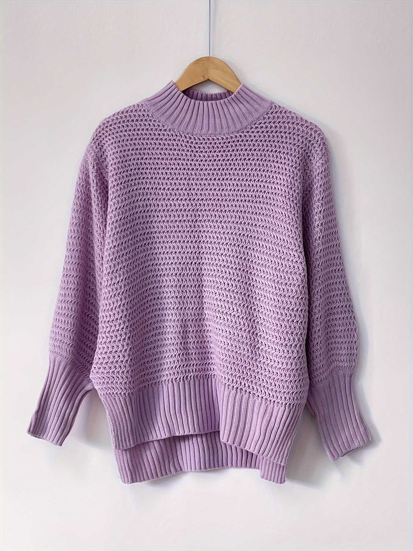 Elegant Long Sleeve Hem Mock Neck Sweater