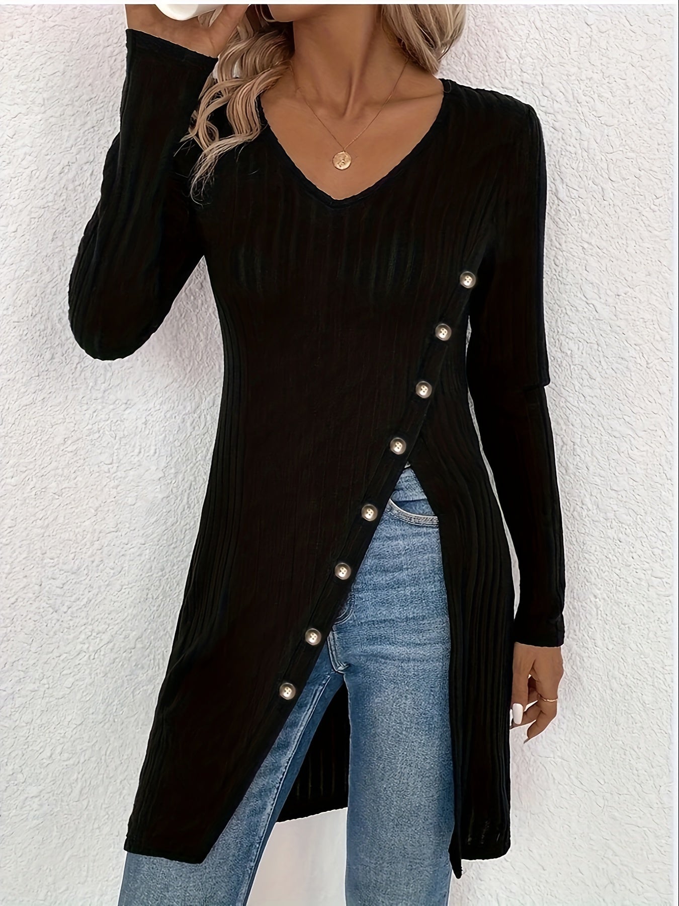 Long Sleeve Elegant V Neck Striped Knit Top