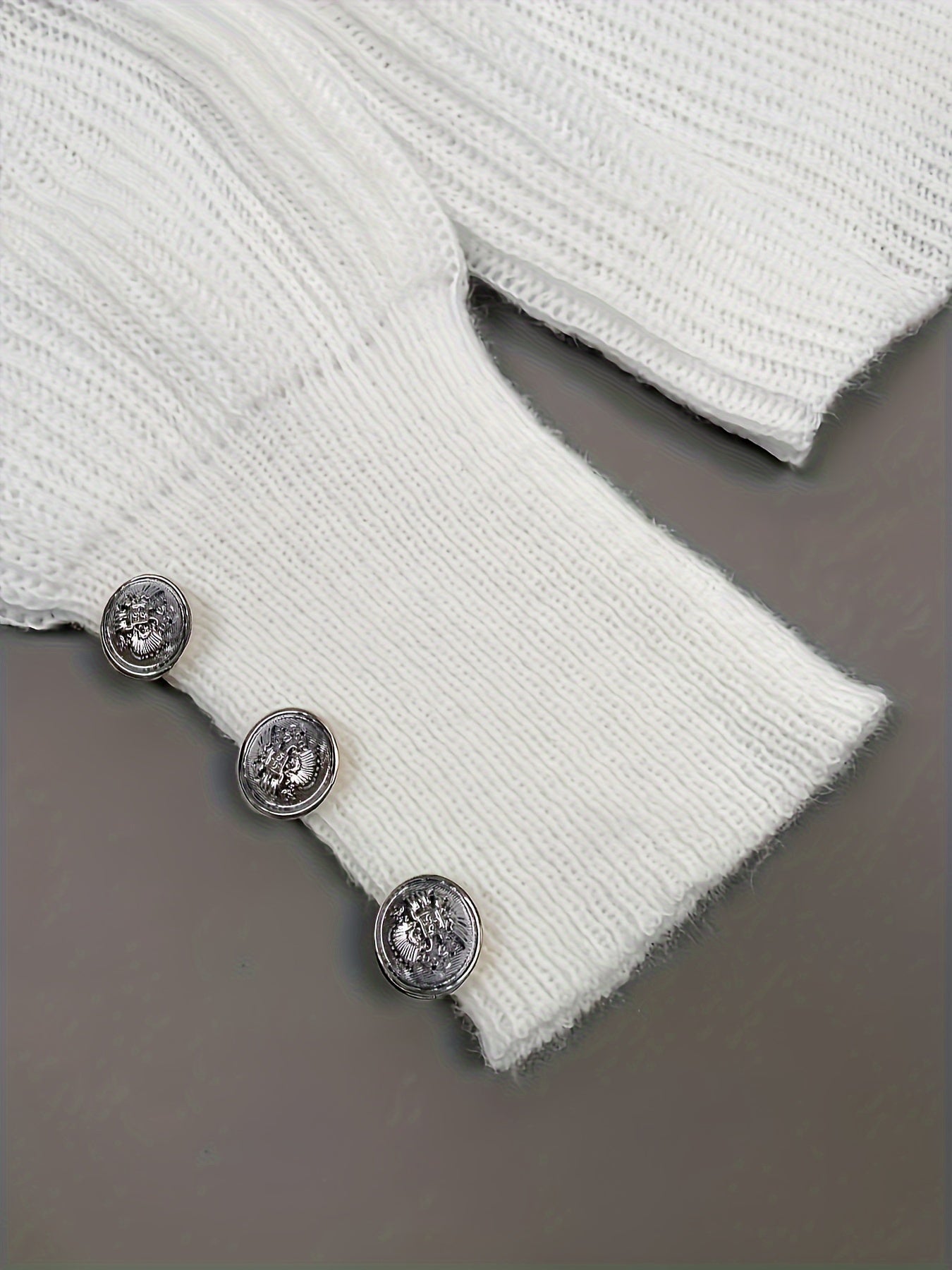 Stylish Contrast Trim Button Decor Sweater