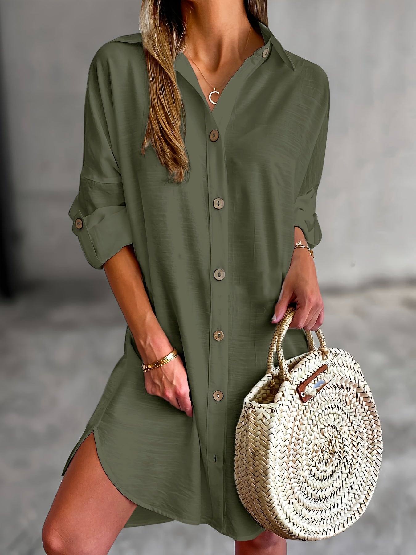 Long Sleeve Lapel Shirt Dress