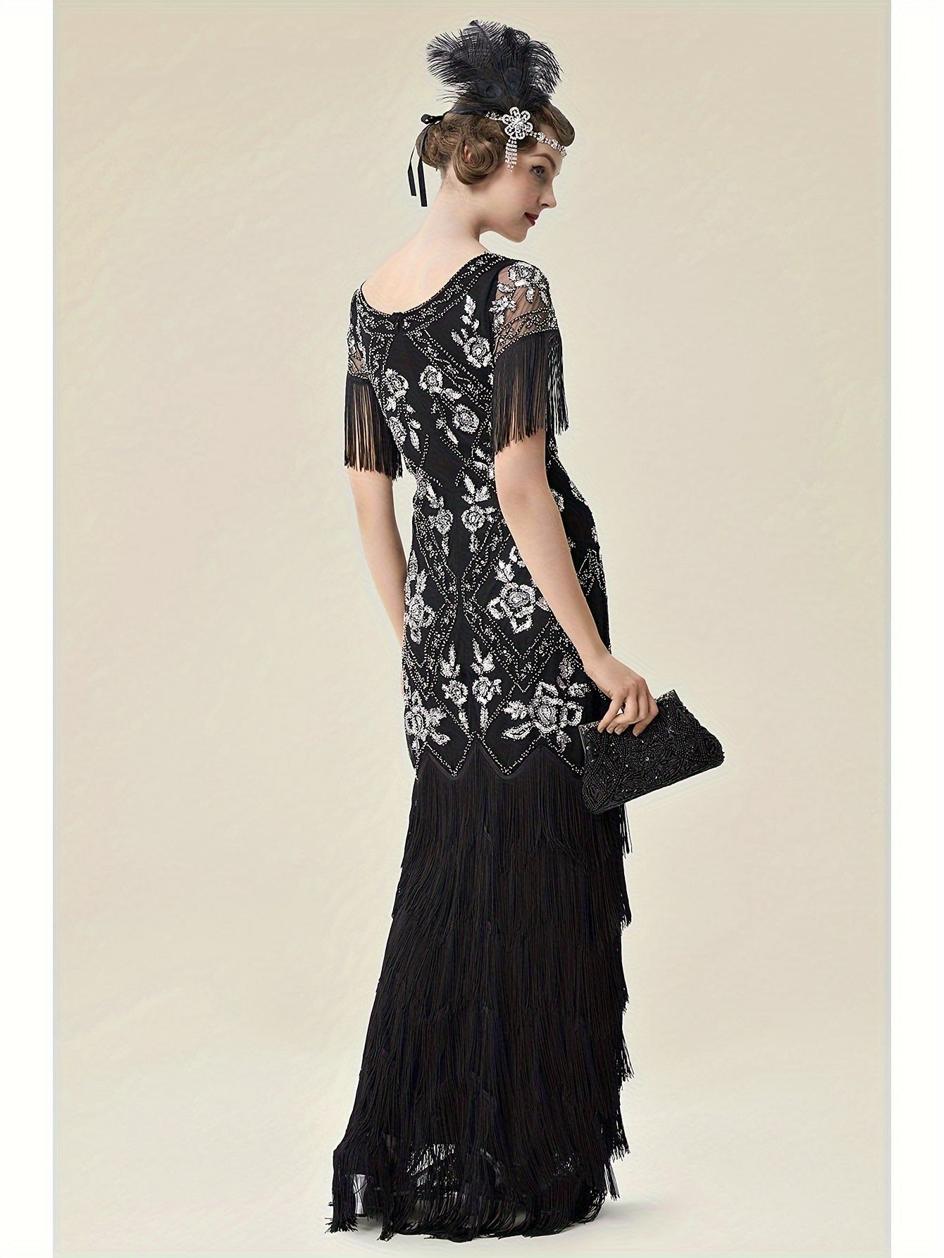 Women's Flapper Dress 1920s V-Neck Evening Gown