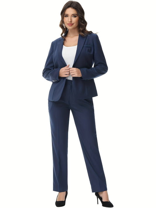 Single Button Lapel  Elegant Solid Color Business Pantsuits