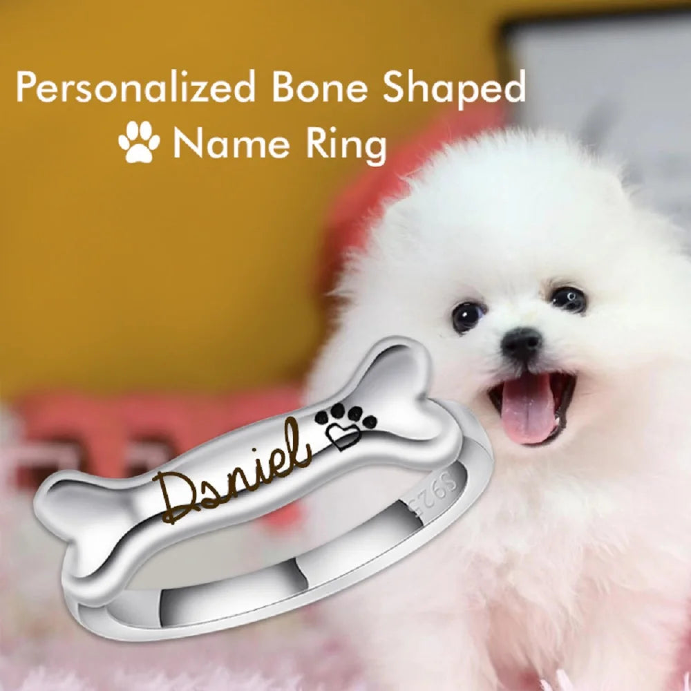 Personalized Dog Bone Ring Custom 925 Sterling Silver