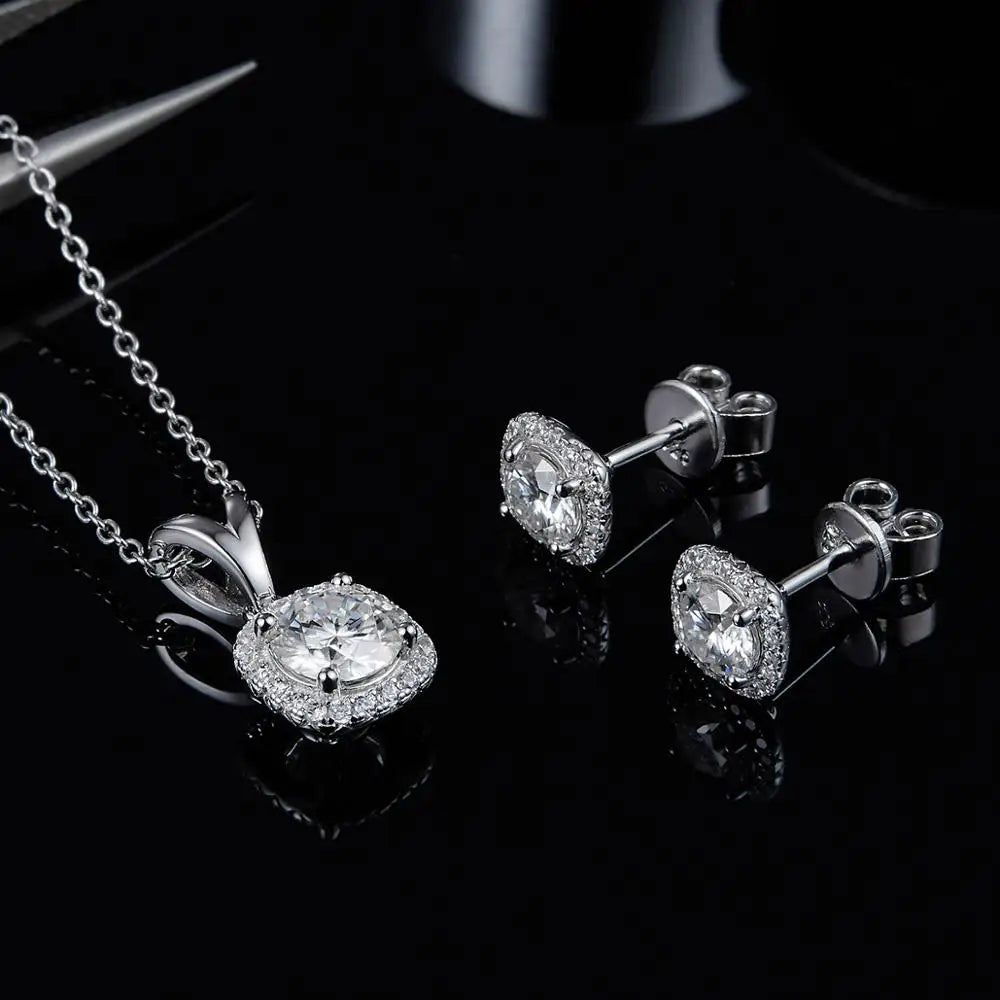 Sterling Silver Moissanite Necklace Earrings Set For Women - All About Variety