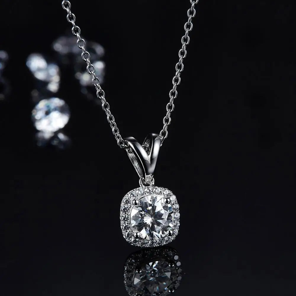 Sterling Silver Moissanite Necklace Earrings Set For Women - All About Variety