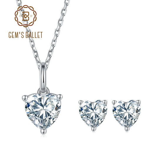 Heart Moissanite Diamond Necklace Earrings Sets