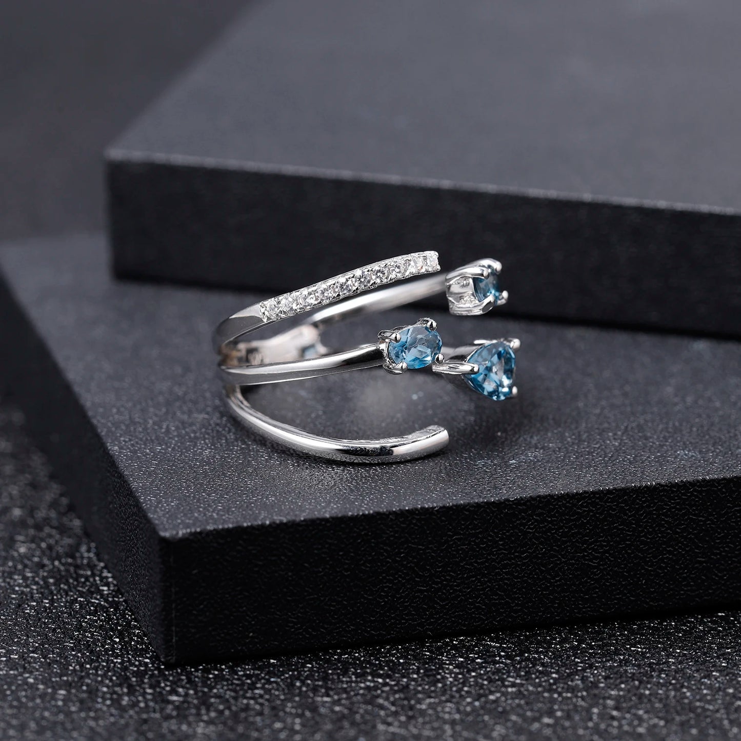 Adjustable Open Gemstone Ring Natural Blue Topaz - All About Variety