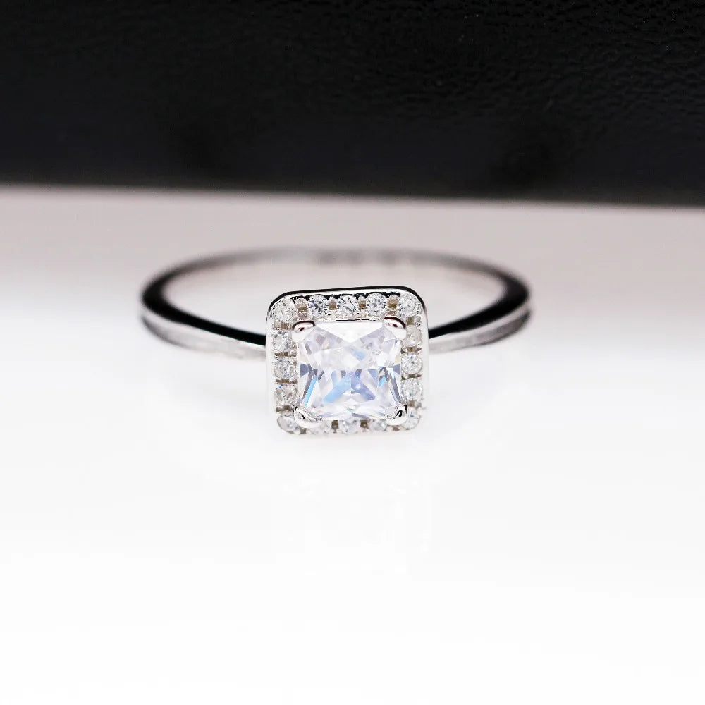 925 Sterling Silver Zirconia Square Crystal Ring