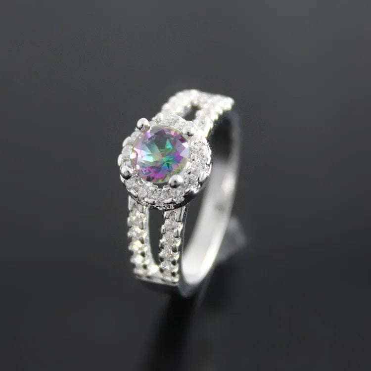 Rainbow Color Crystal Engagement Ring