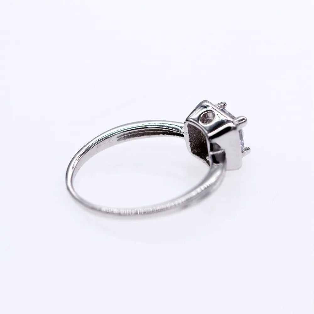 925 Sterling Silver Zirconia Square Crystal Ring