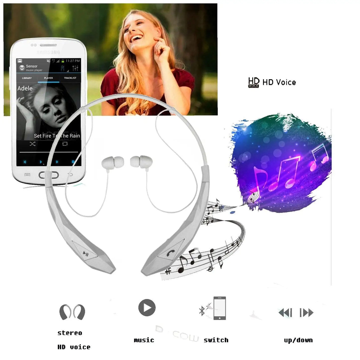 Wireless Neckband Earphone Headset Stereo Handsfree