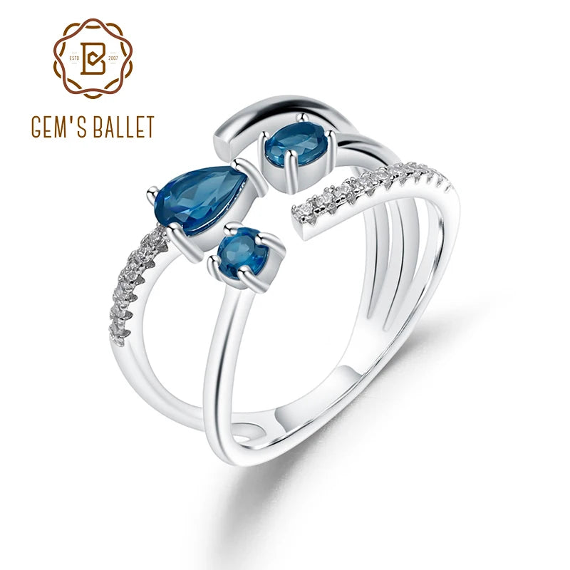 Adjustable Open Gemstone Ring Natural Blue Topaz - All About Variety