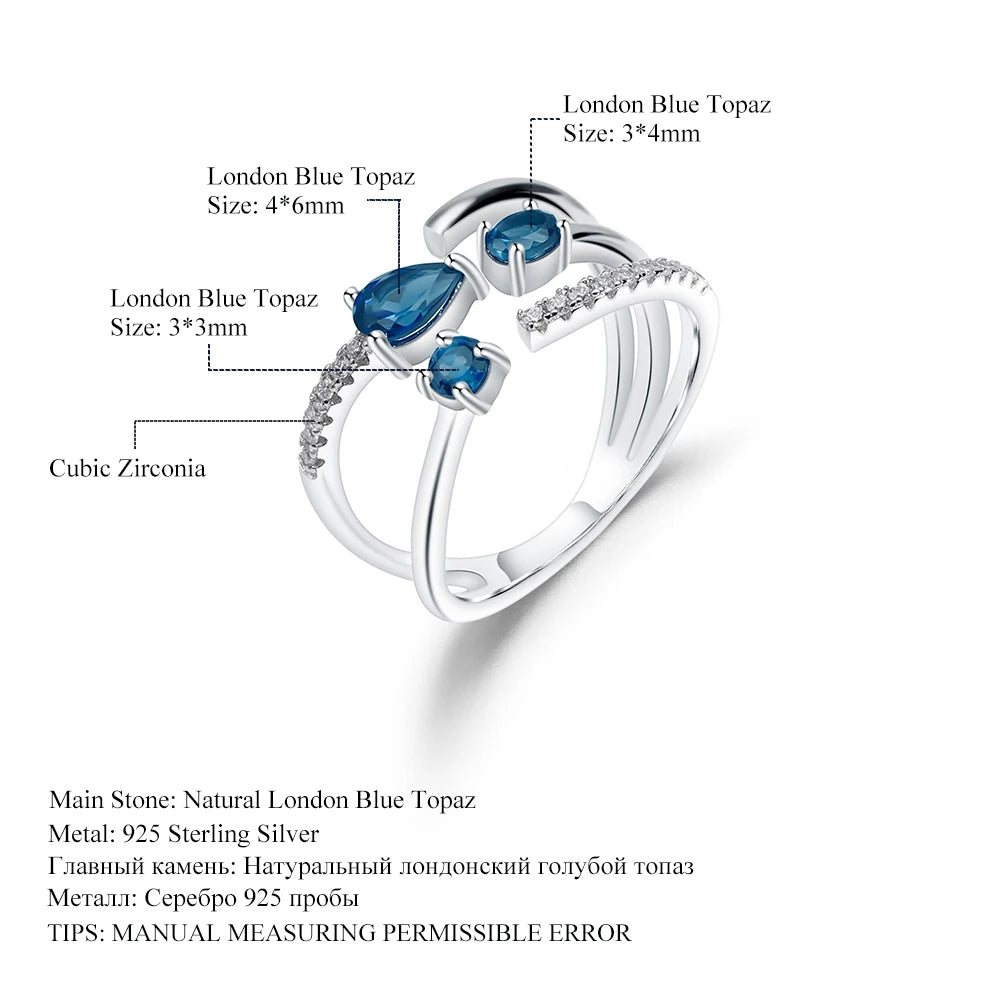 Adjustable Open Gemstone Ring Natural Blue Topaz - All About Variety