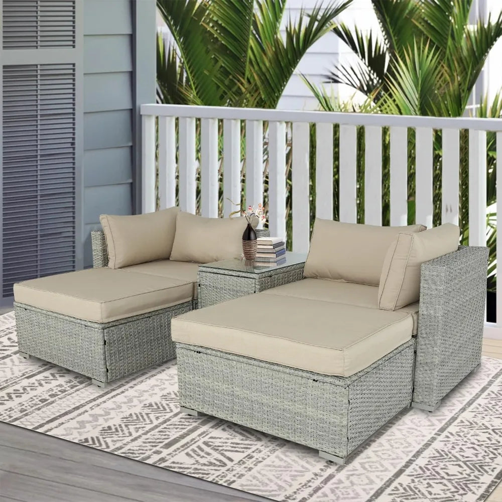 5 Pieces Patio Furniture Set Outdoor Sectional Rattan - All About Variety