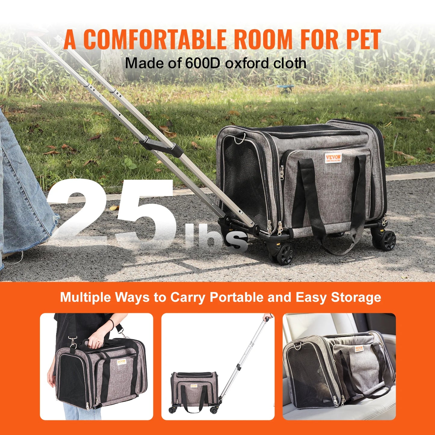 Pet Carrier Breathable with Telescopic Handle Wheels