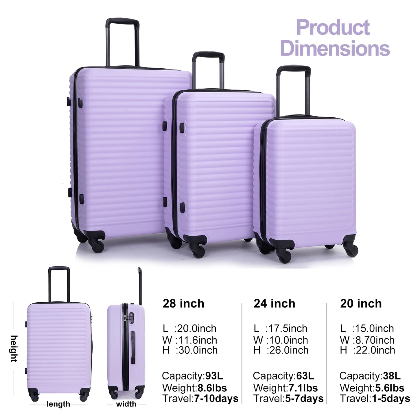 3 Piece Hardshell Luggage set with TSA lock