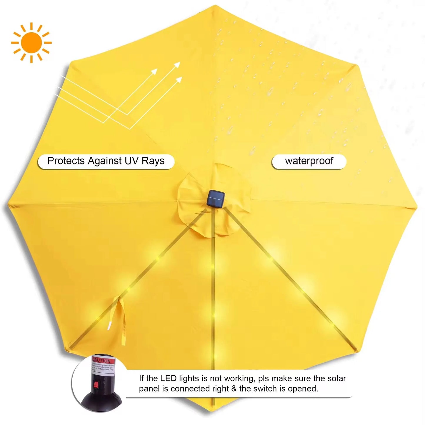 7ft  Solar Patio Umbrella w/LED Lights