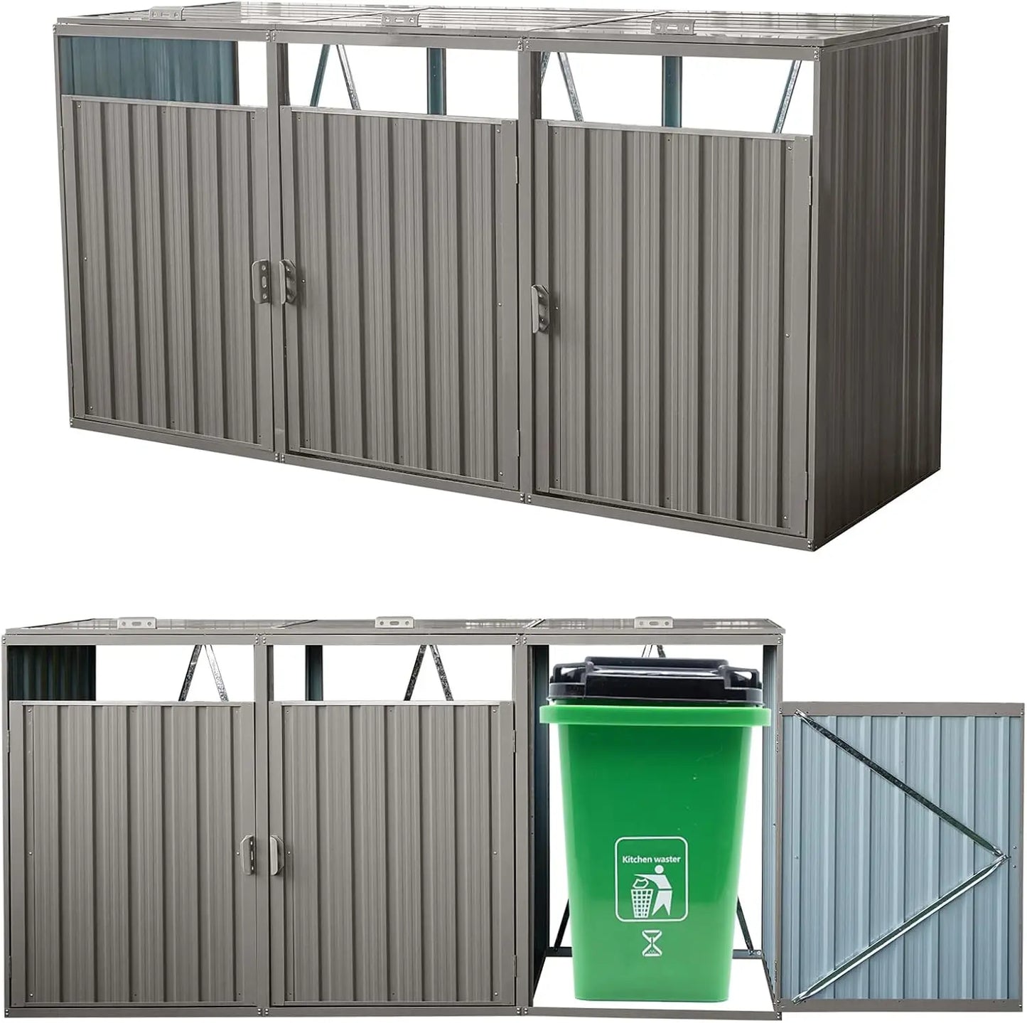 Outdoor Garbage Bin Storage Shed with Waterproof Metal