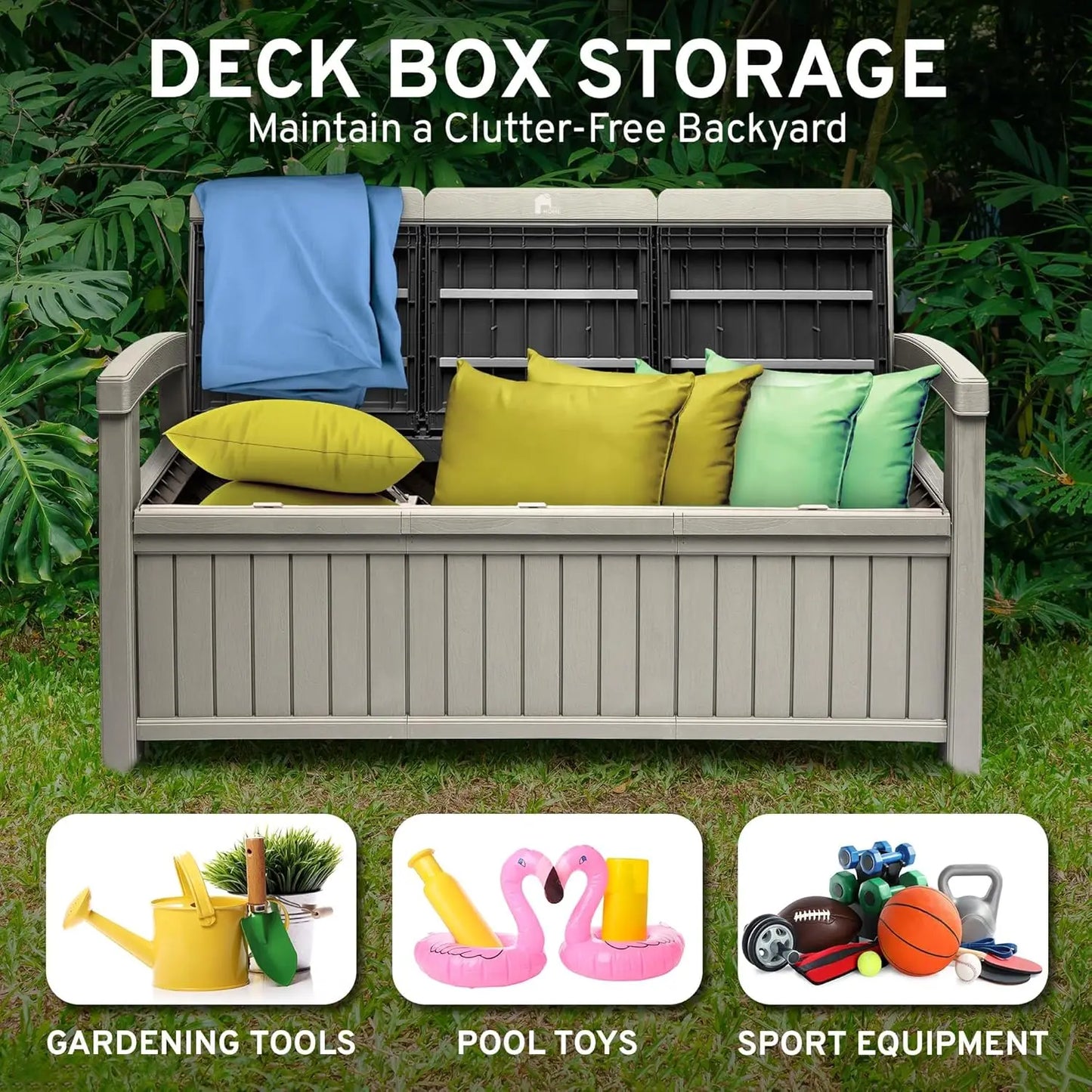 3 Seat Outdoor Storage Bench - 90 Gallon Capacity - All About Variety