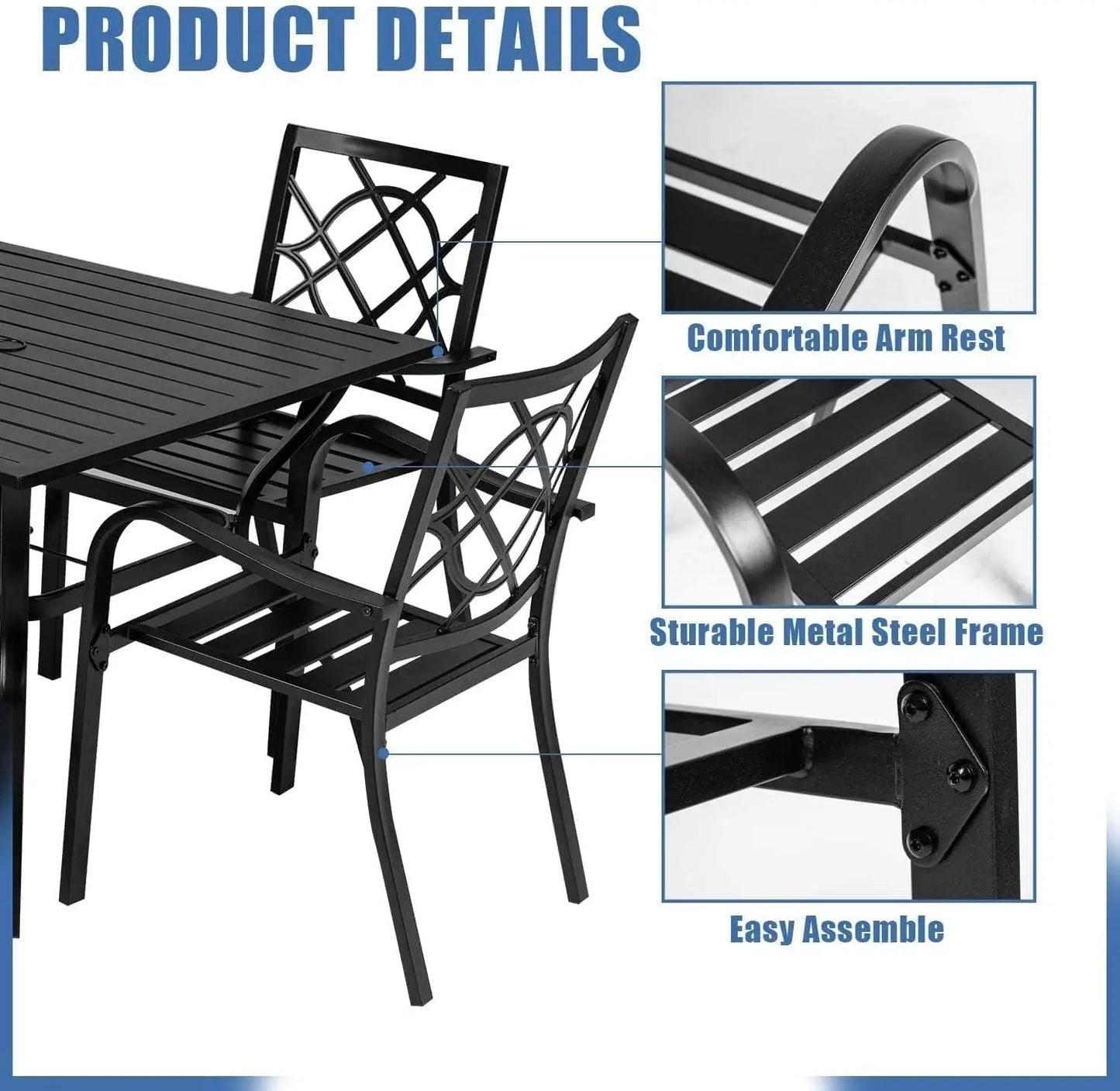 Patio Wrought Iron Outdoor Dining Chairs, Stackable Chairs