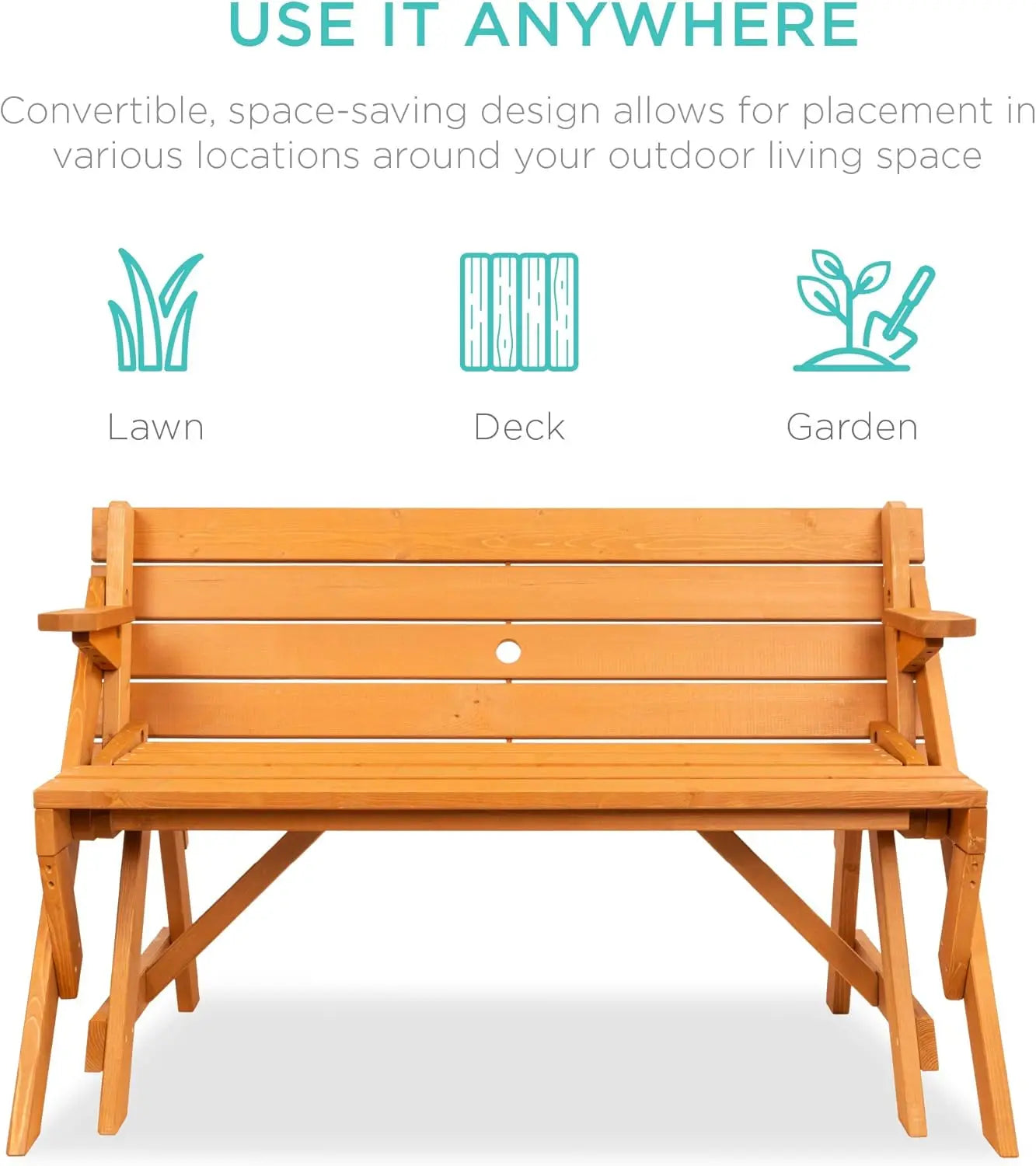 2-in-1 Interchangeable Outdoor Wooden Picnic Table Garden Bench f