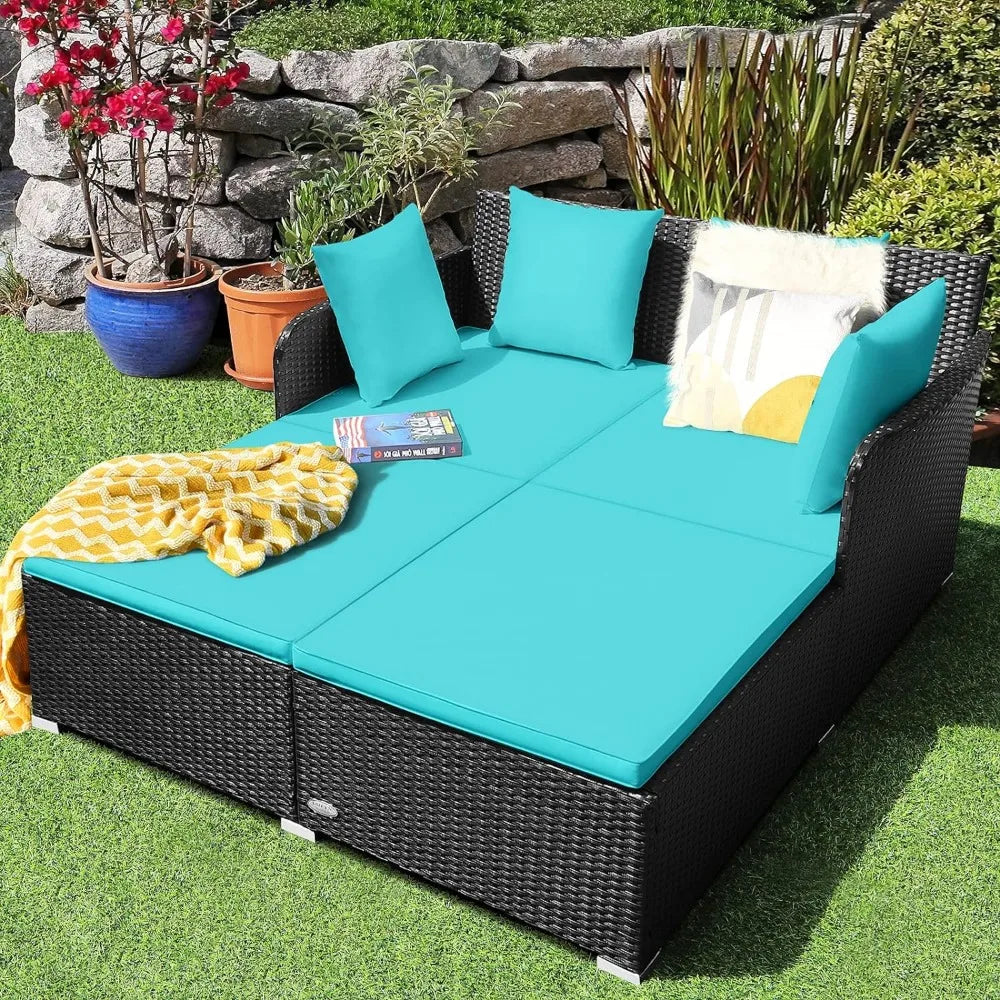 Outdoor Rattan Daybed Patio Loveseat Sofa Set