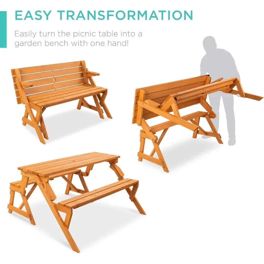 Interchangeable Wooden Picnic Table, Garden Bench for Backyard