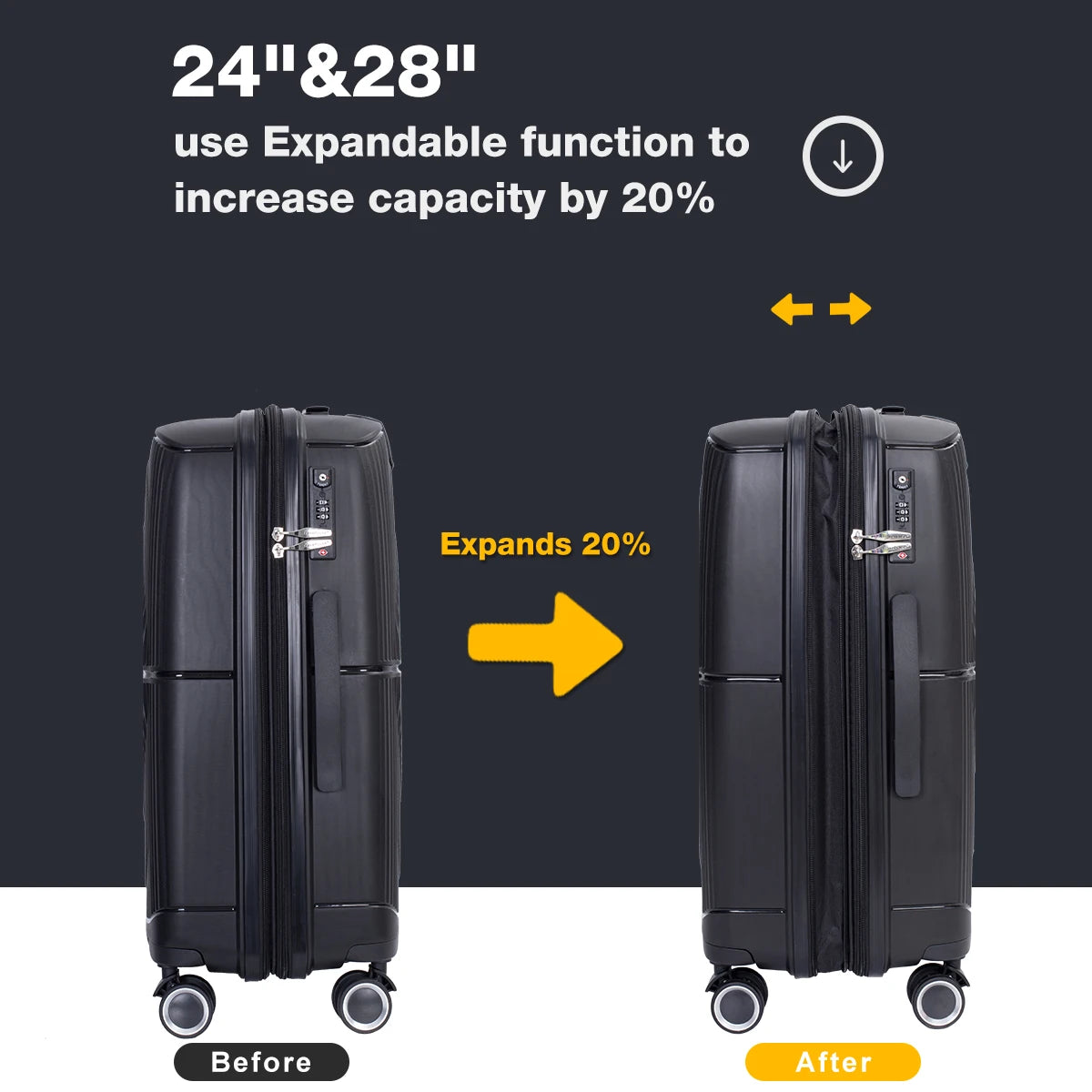 Expandable Hardshell Luggage 3-Piece Set (20/24/28）