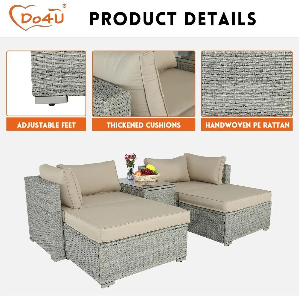 5 Pieces Patio Furniture Set Outdoor Sectional Rattan - All About Variety