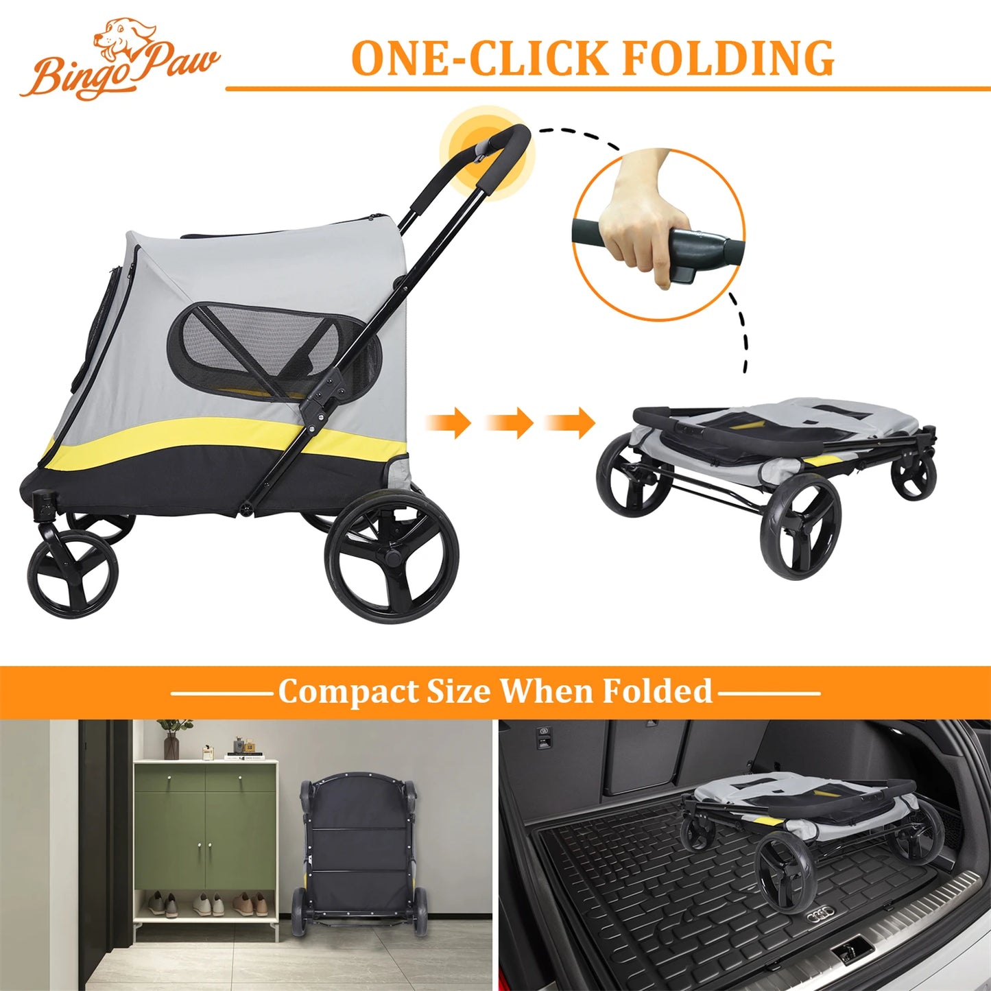 One-Click Folding Pet Carrier with Universal Wheels