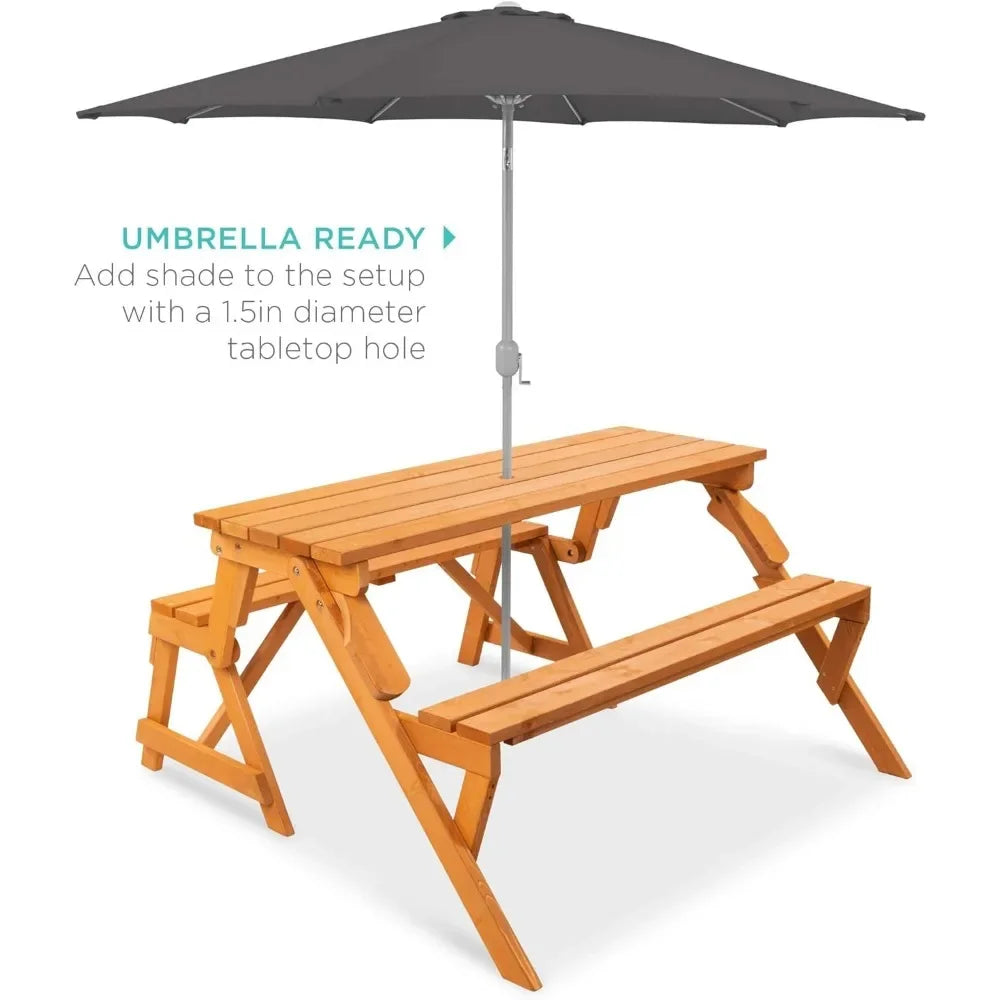 Interchangeable Wooden Picnic Table, Garden Bench for Backyard