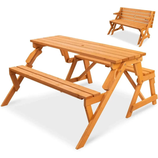 Interchangeable Wooden Picnic Table, Garden Bench for Backyard