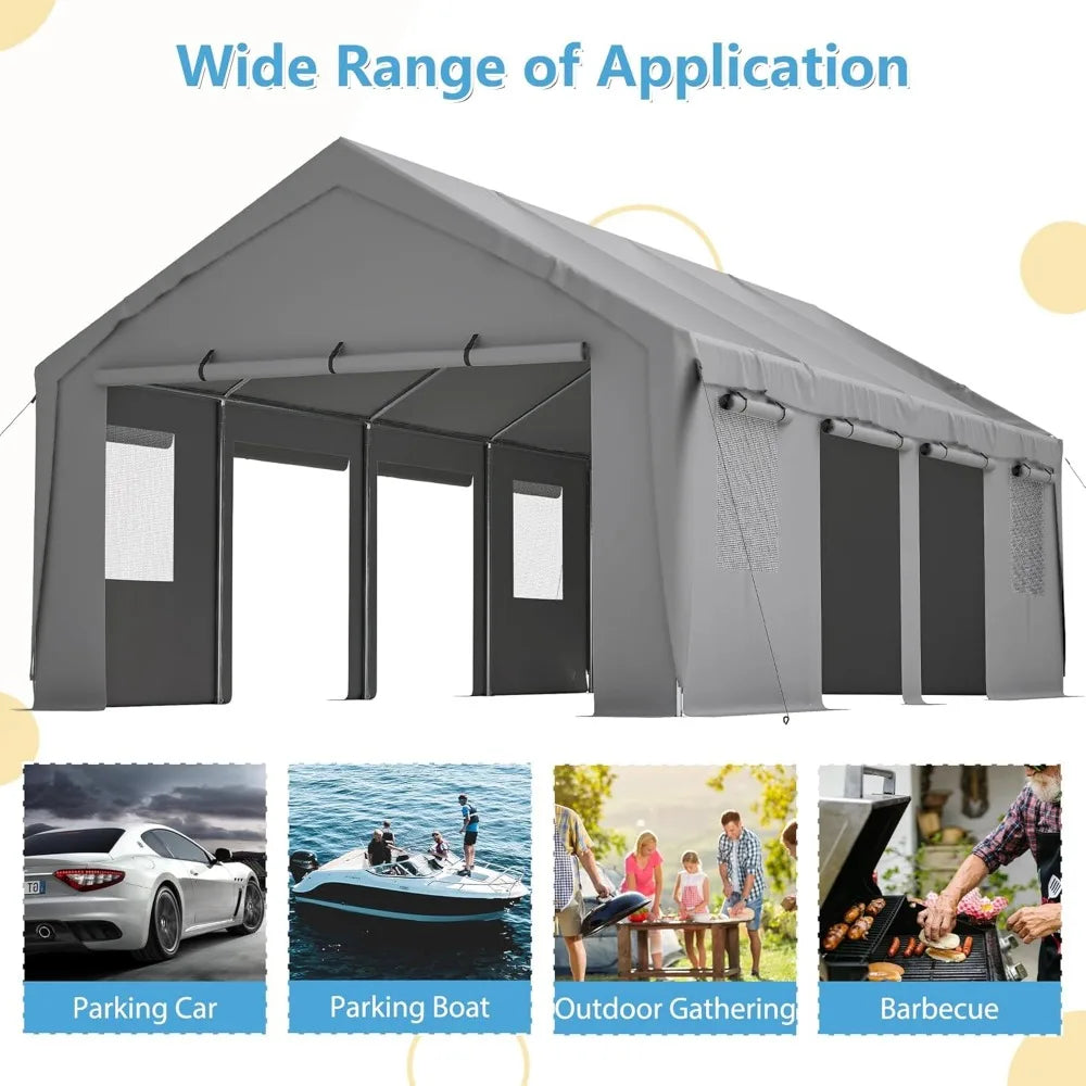 13'x 25' Heavy Duty Car Port with Roll-up Sidewall - All About Variety