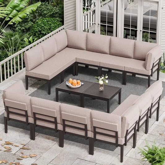 14 Pieces Outdoor Patio Conversation Sectional w/Thick Cushion