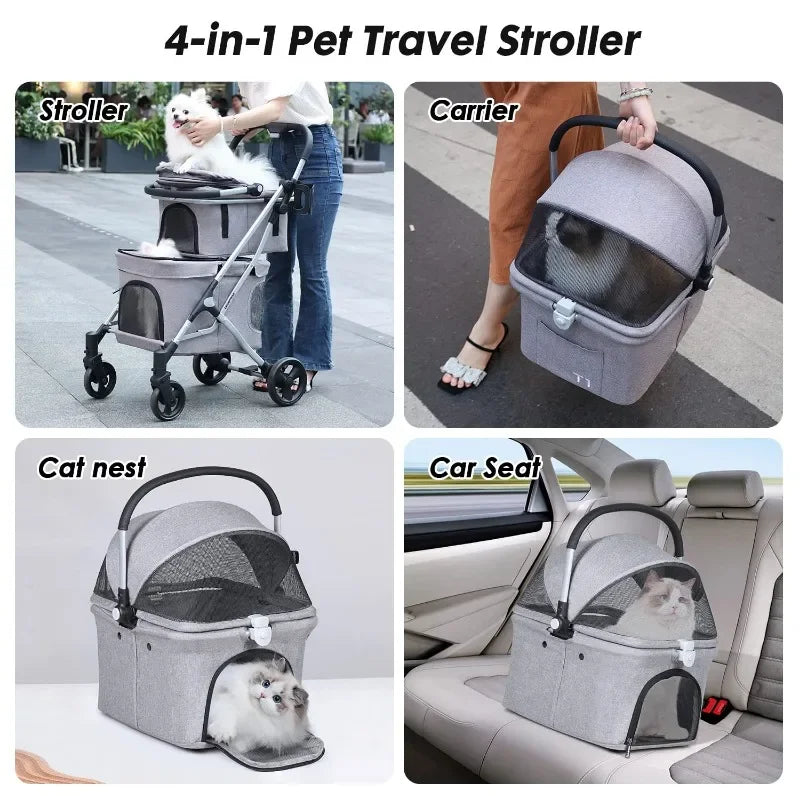 Double Pet Stroller, Lightweight Foldable with Detachable Carrier for Travel