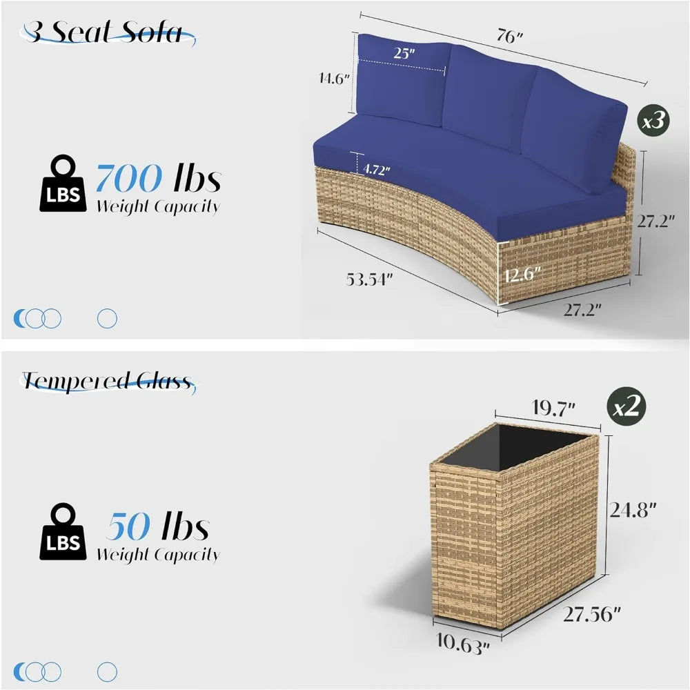 3 Piece Half-Moon Sectional Round Sofa Set