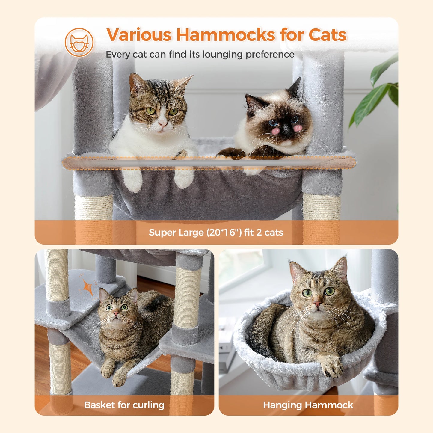 Cat Tower for Fat Cats with  Big Hammock