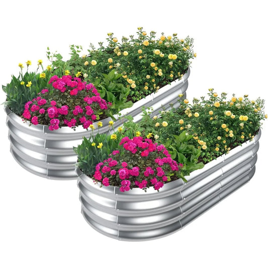 Galvanized 2 Pcs 4x2x1ft Oval Metal Planter Box